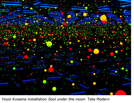 The universe in an infinite net of dots: Yayoi Kusama installation &quot;Soul under the moon&quot; Tate Modern